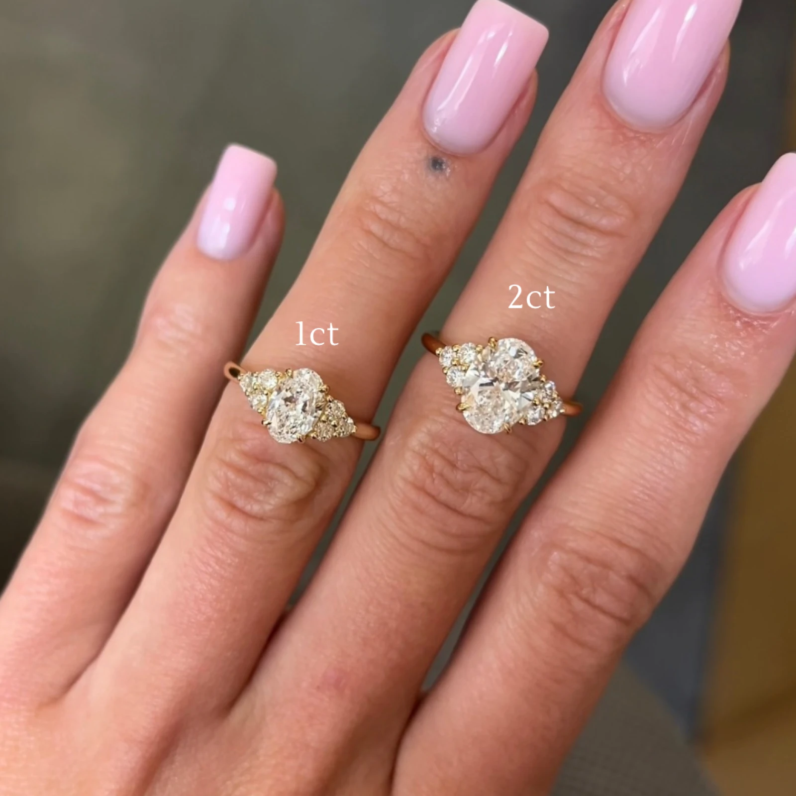Oval and Round Brilliant Cut Diamond Trefoil Shoulder Engagement Ring