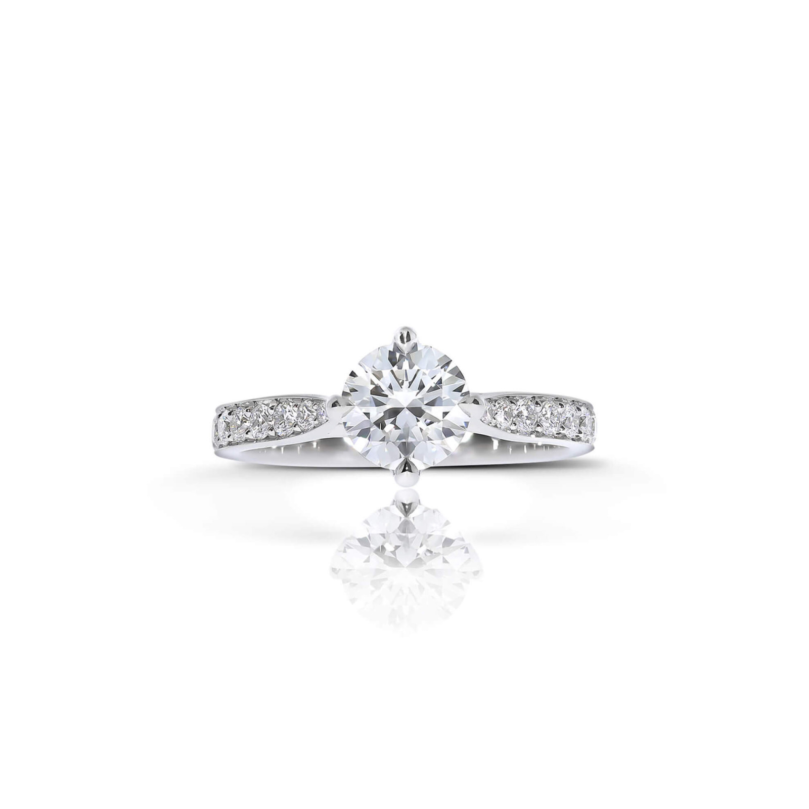 Compass Set Round Diamond Engagement Ring with Diamond Set Band