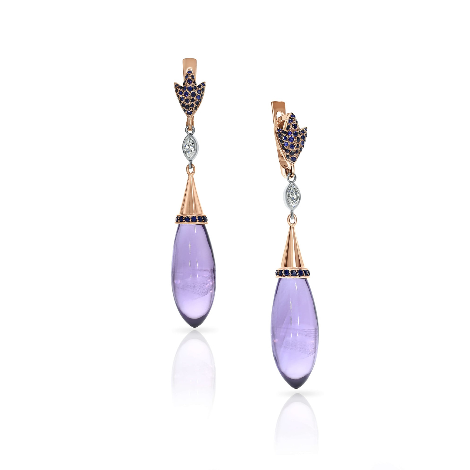 Amethyst, Sapphire and Marquise Diamond Drop Earrings