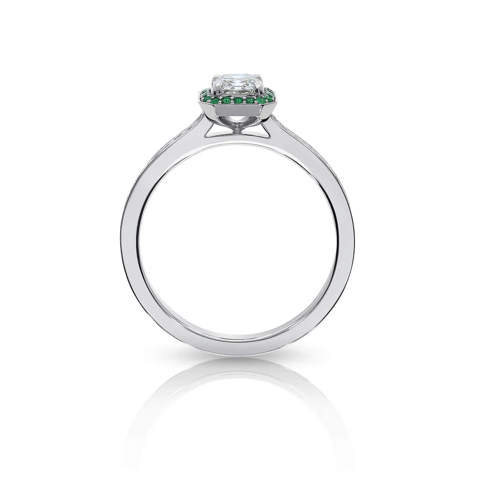 Pavé Set Emerald Cut Diamond Halo Engagement Ring