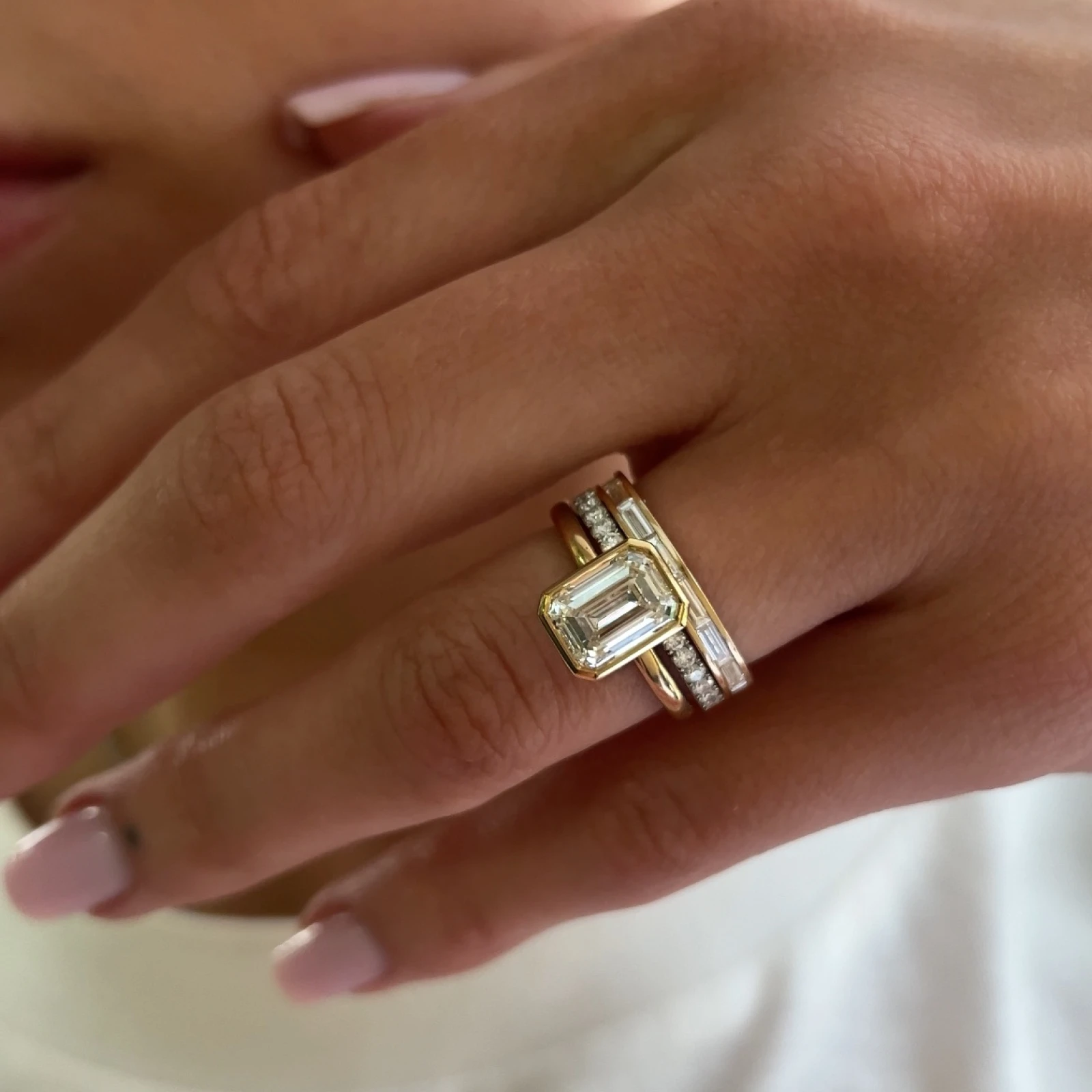 Emerald Cut Diamond Bezel Set Solitaire Engagement Ring