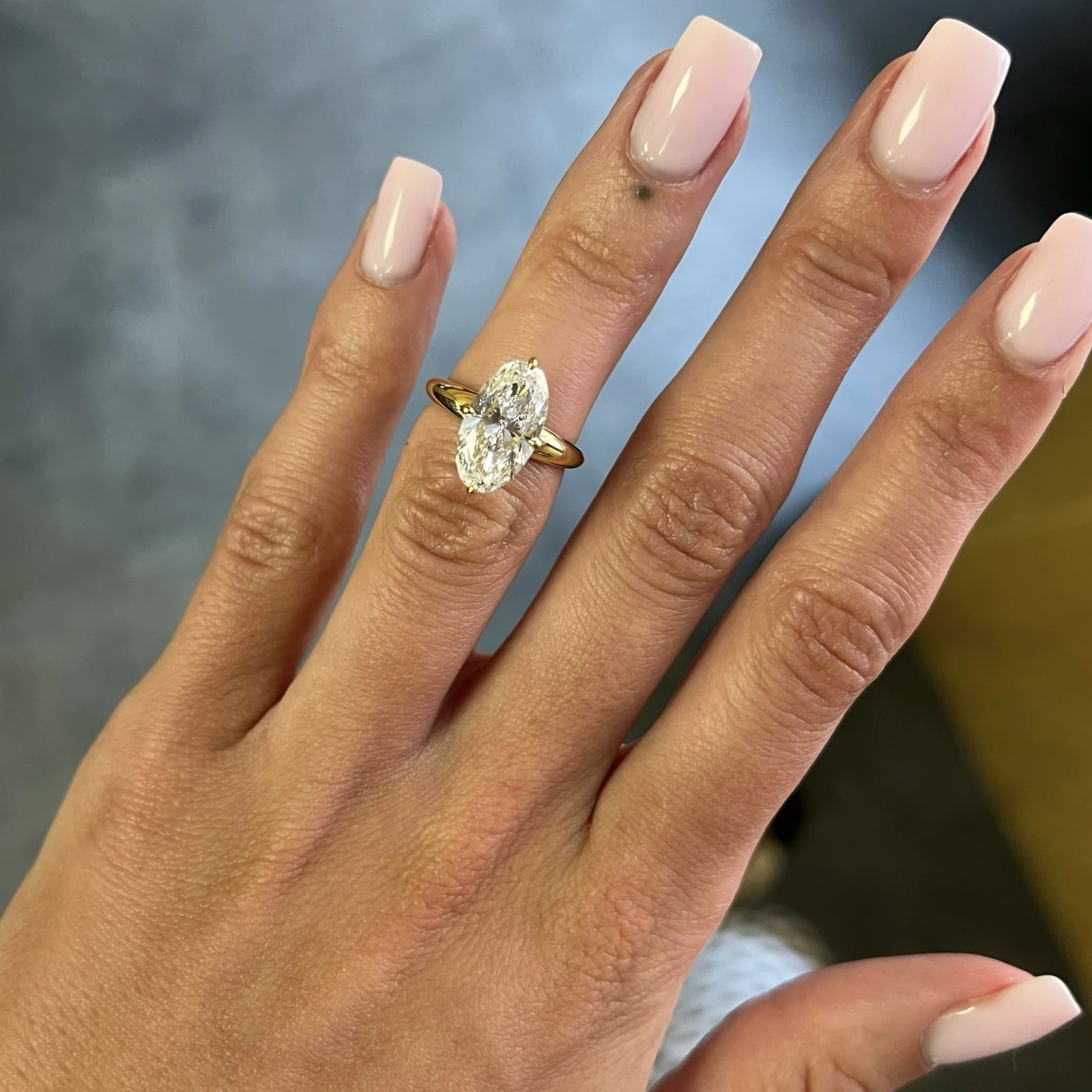 Compass Prong Moval Diamond Solitaire Engagement Ring