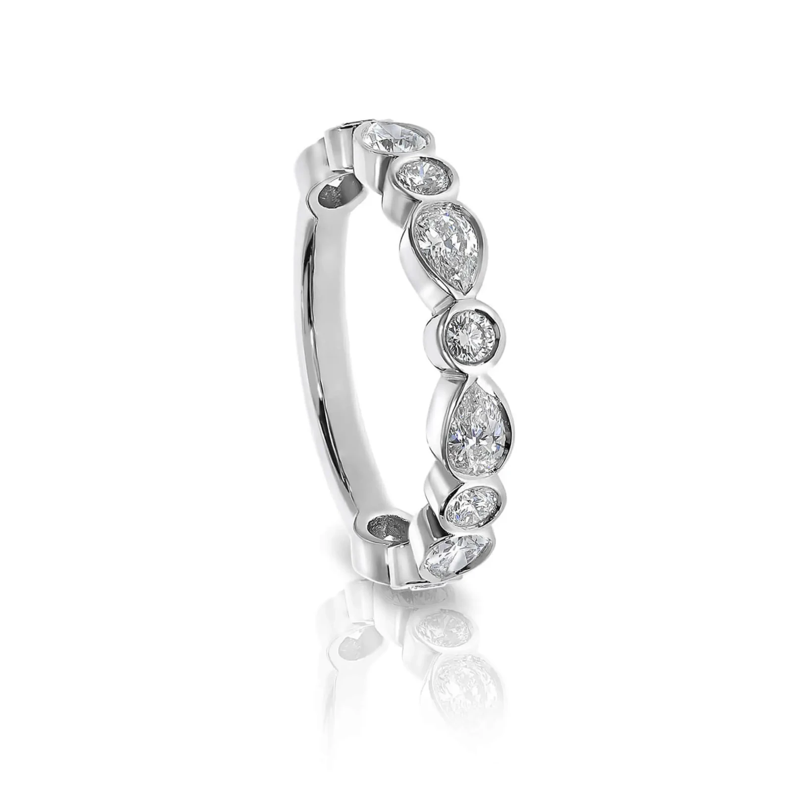 Bezel Set Alternating Round & Pear Diamond Eternity Wedding Ring