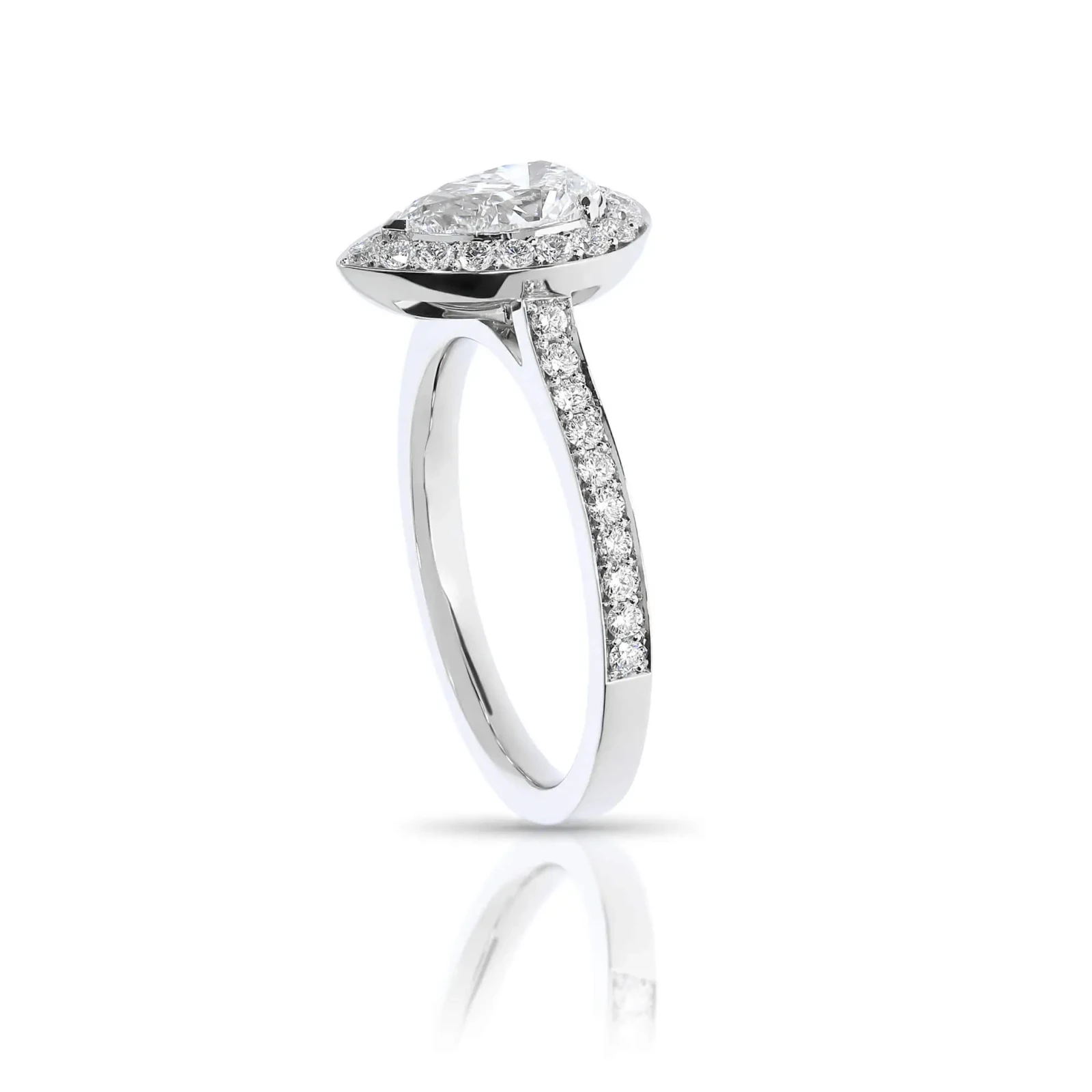Pavé Set Pear Shaped Diamond Halo Engagement Ring