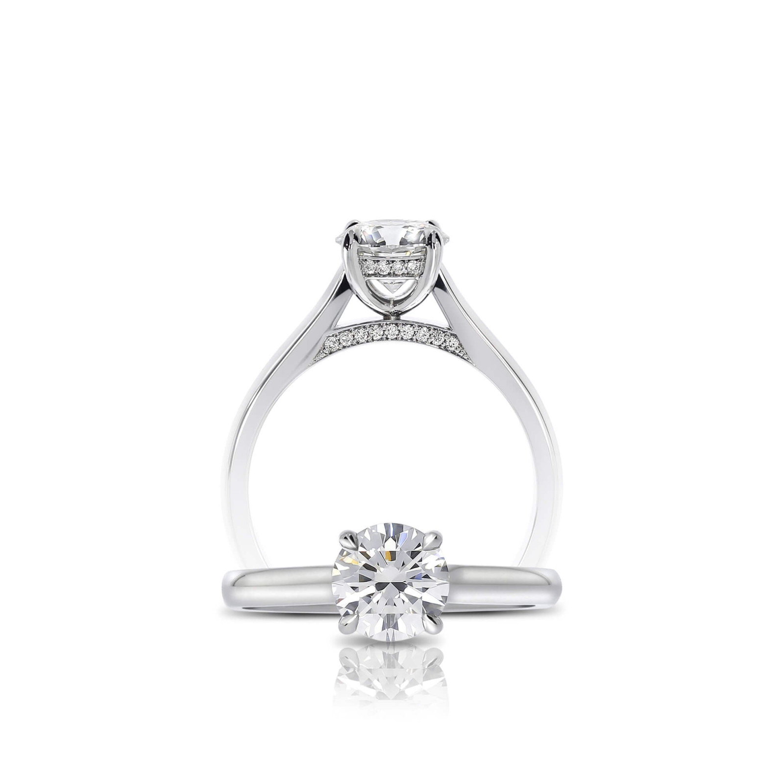 Solitaire Engagement Ring With Diamond Set Bezel & Bridge