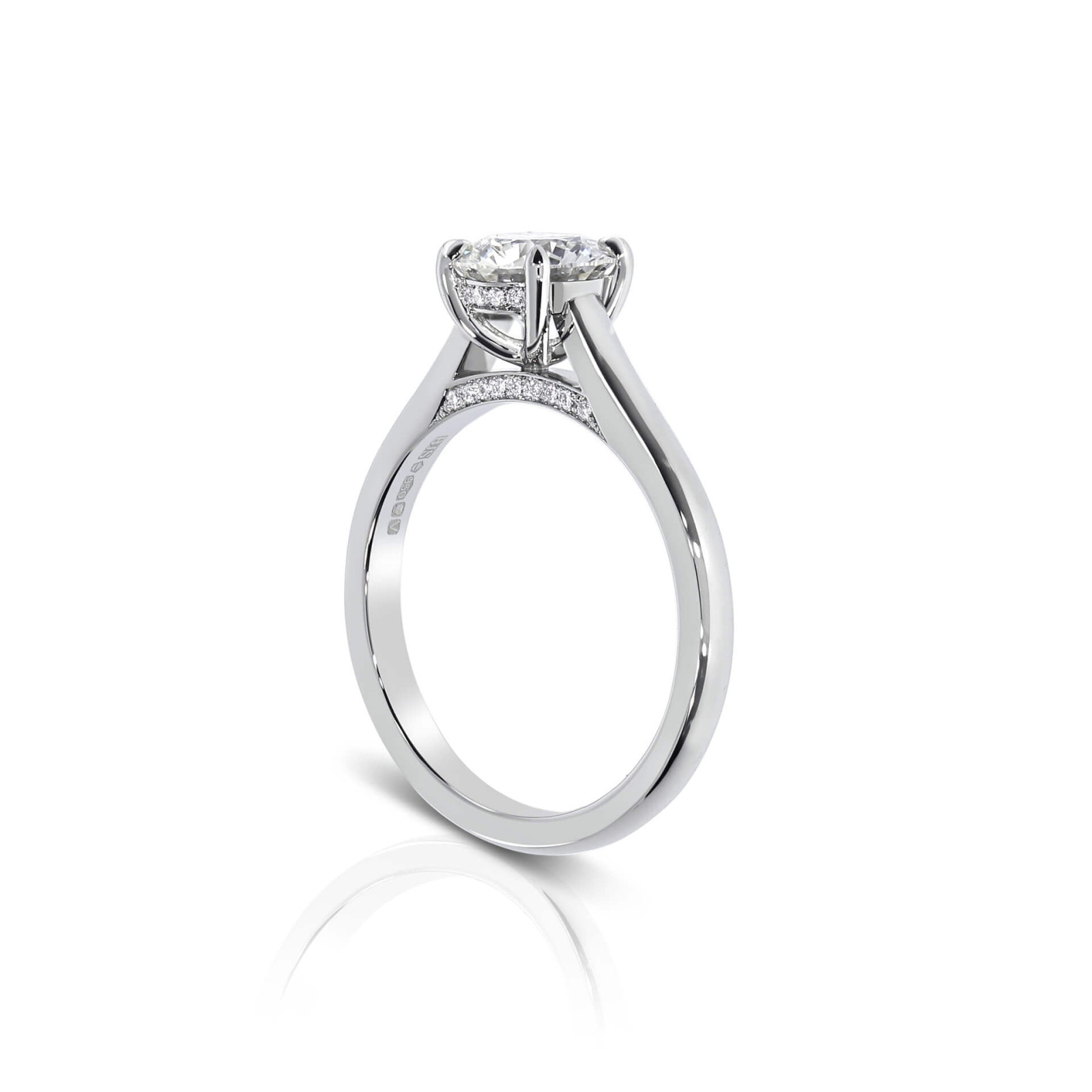 Solitaire Engagement Ring With Diamond Set Bezel & Bridge