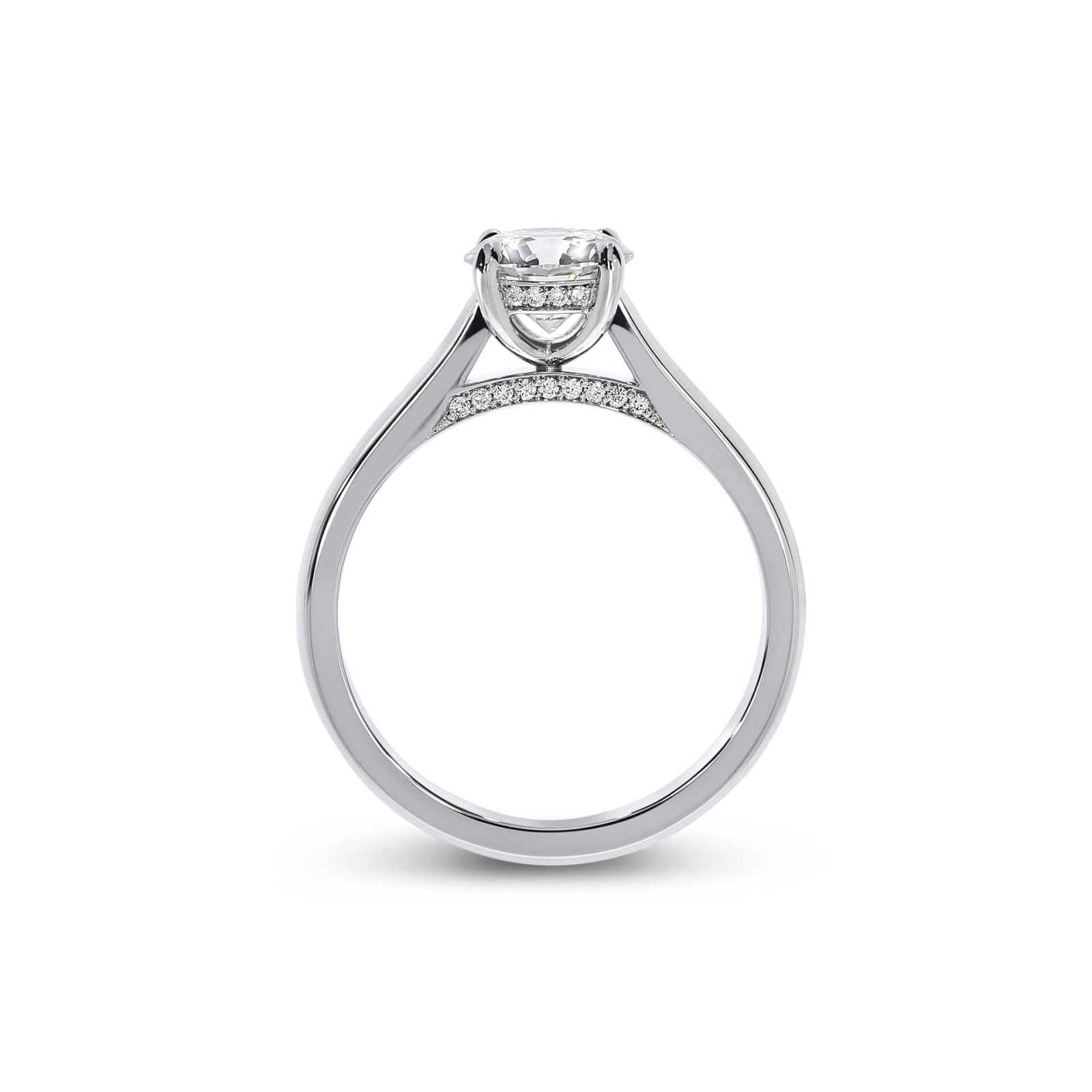 Solitaire Engagement Ring With Diamond Set Bezel & Bridge