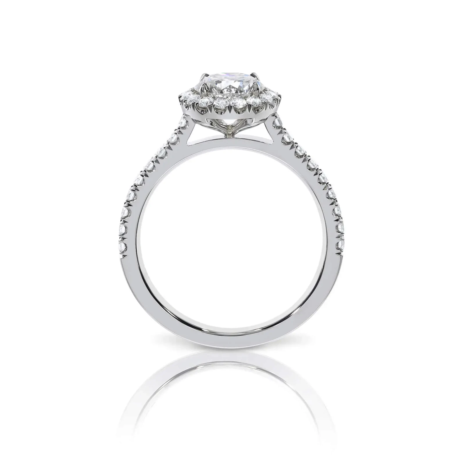 Scallop Set Round Diamond Halo Engagement Ring