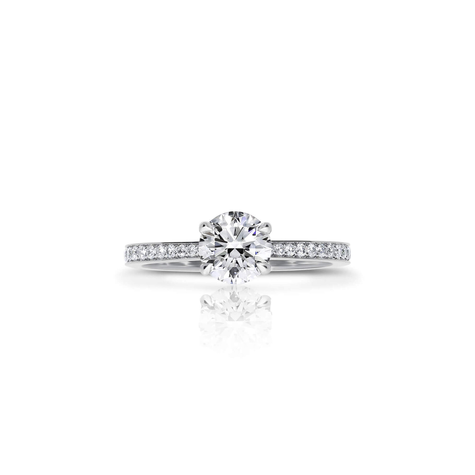 Orient Pav Four Claw Diamond Ring with Pav Set Band