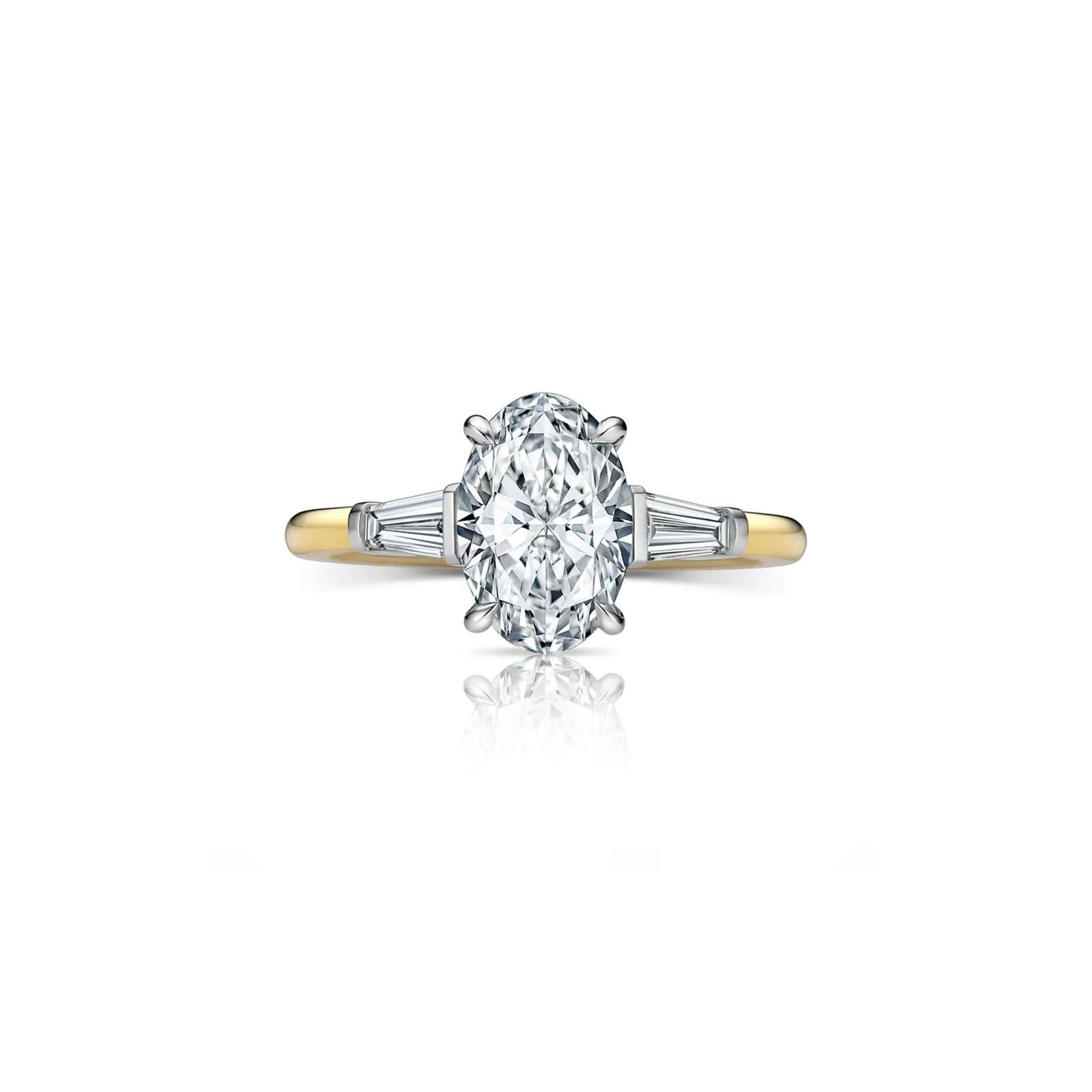 Oval Diamond Engagement Ring with Tapered Diamond Side Stones