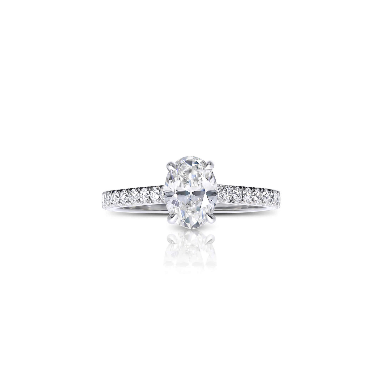 Oval Diamond Engagement Ring with Scallop Set Diamond Shoulders