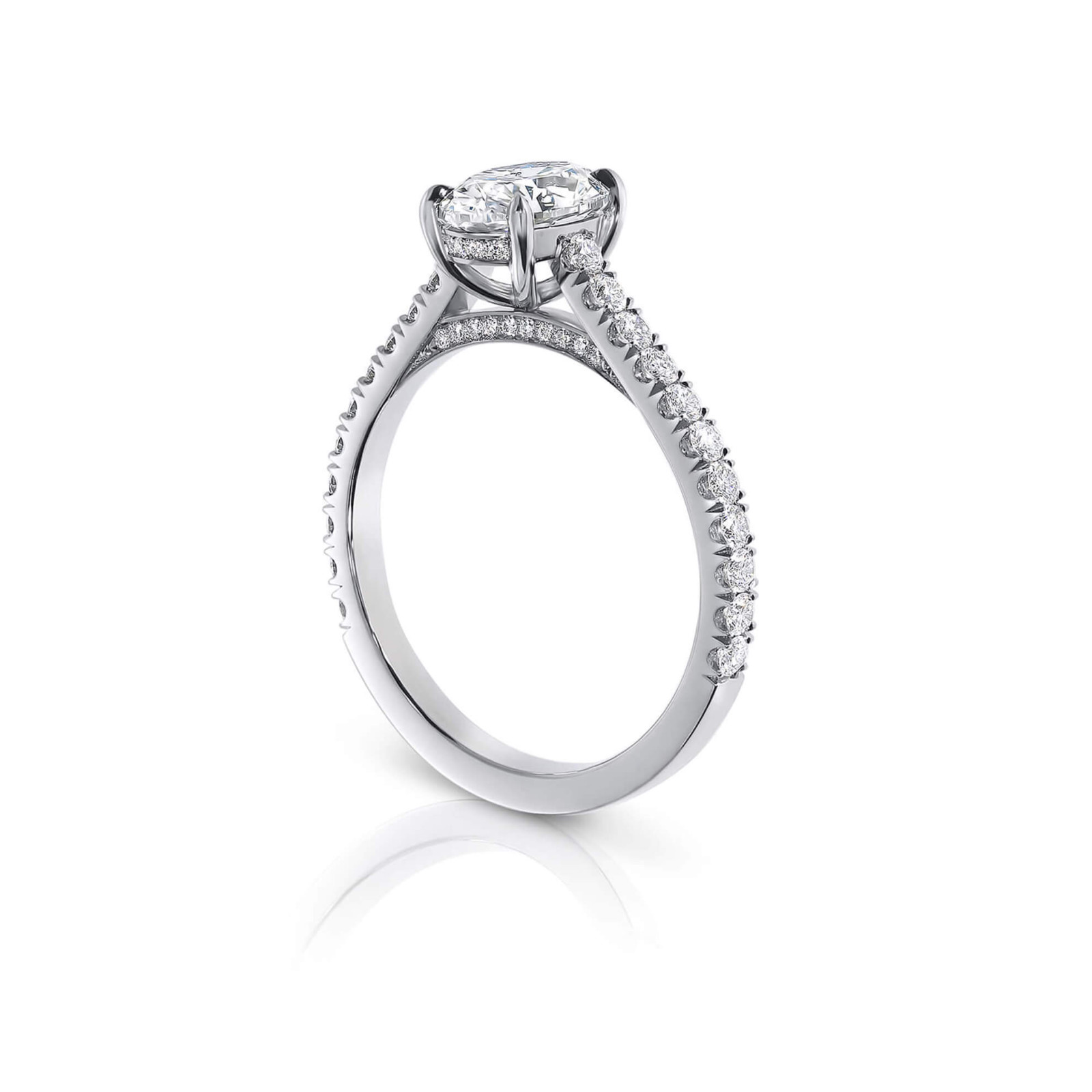 Oval Diamond Engagement Ring with Scallop Set Diamond Shoulders