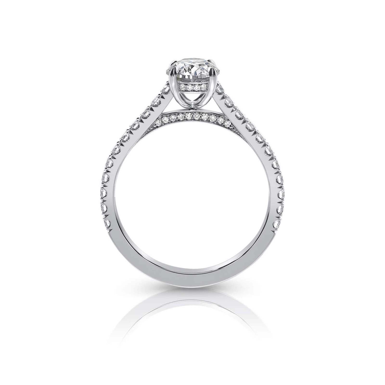 Oval Diamond Engagement Ring with Scallop Set Diamond Shoulders