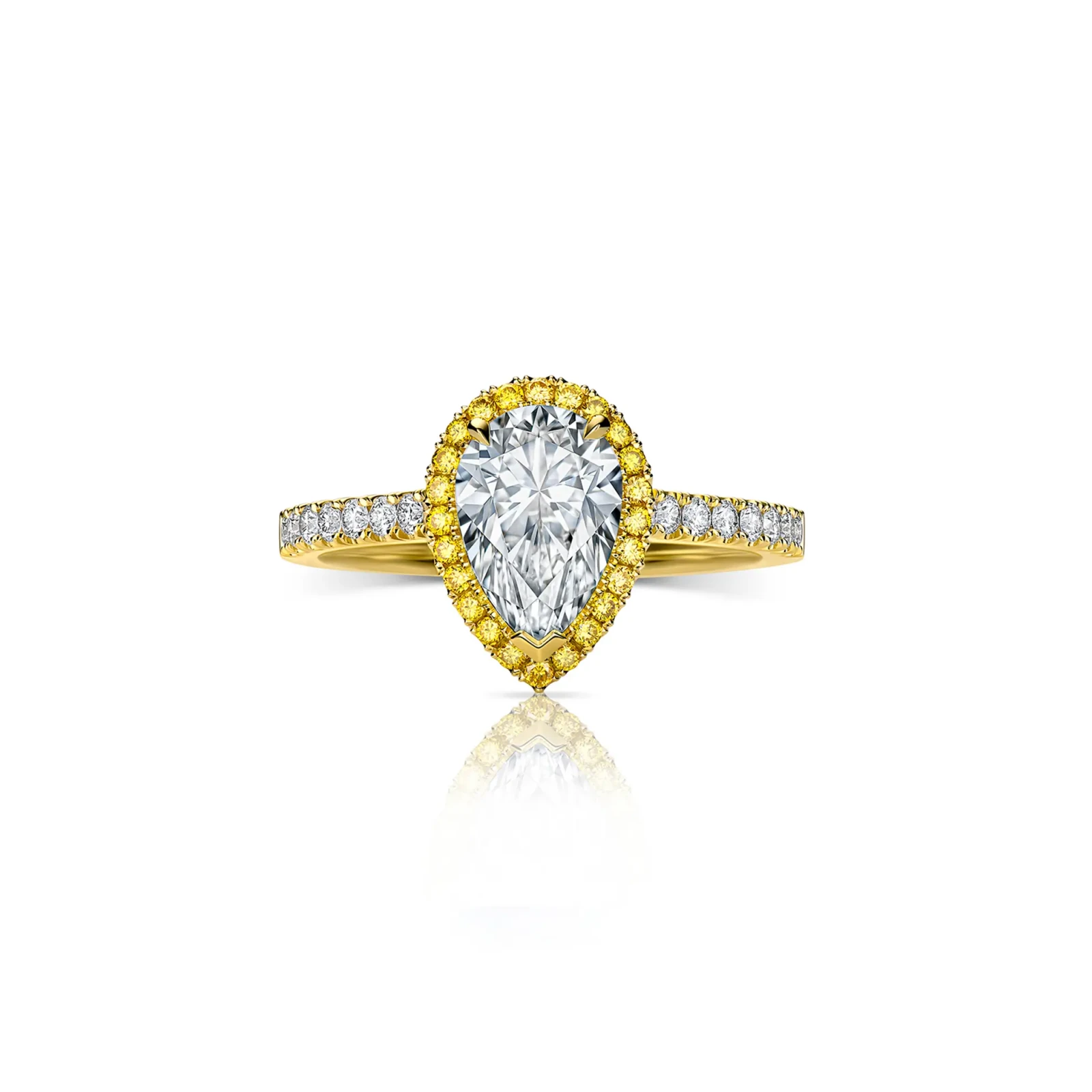 Pear Shape White Diamond and Yellow Diamond Halo Engagement Ring