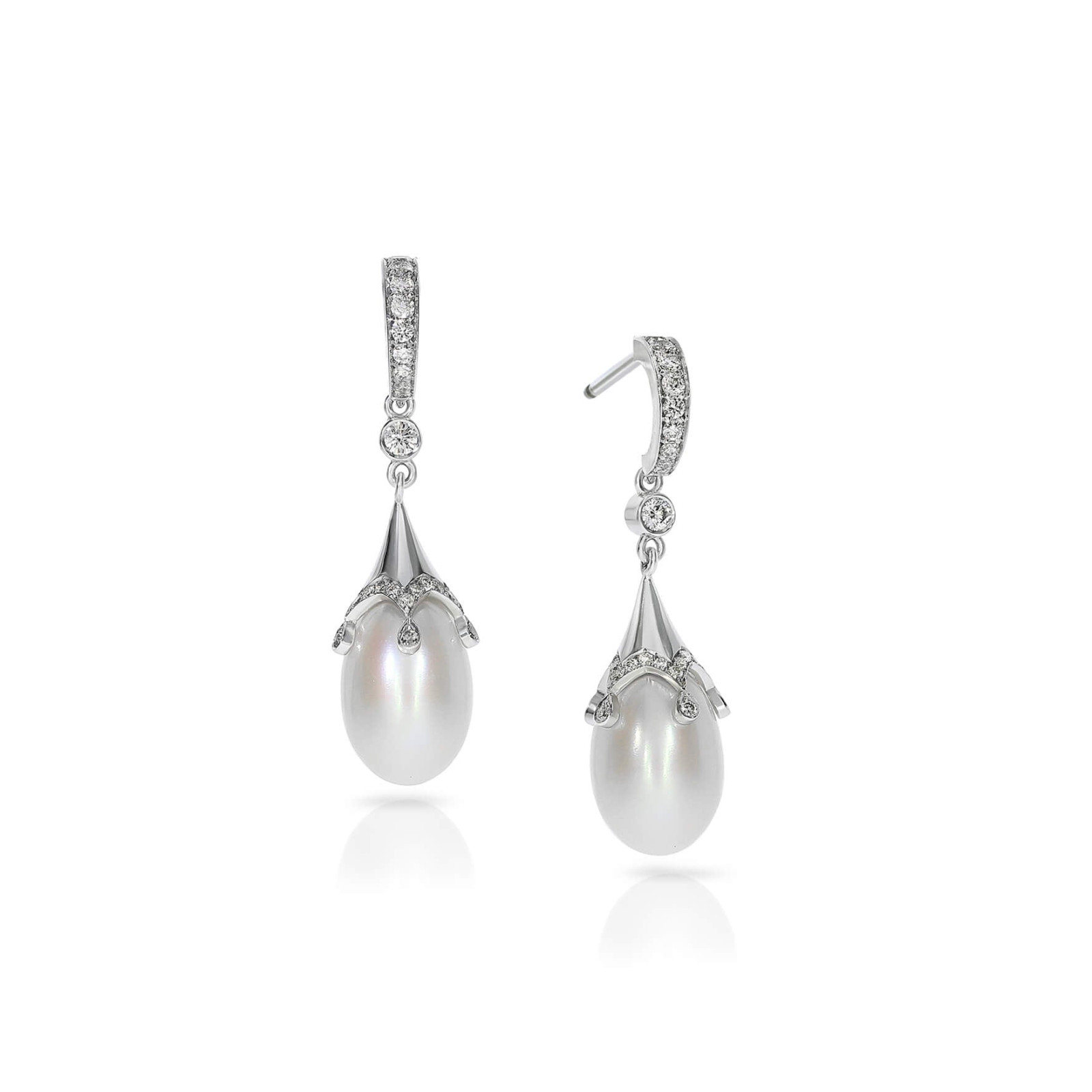 Platinum Pearl and Diamond Drop Earrings