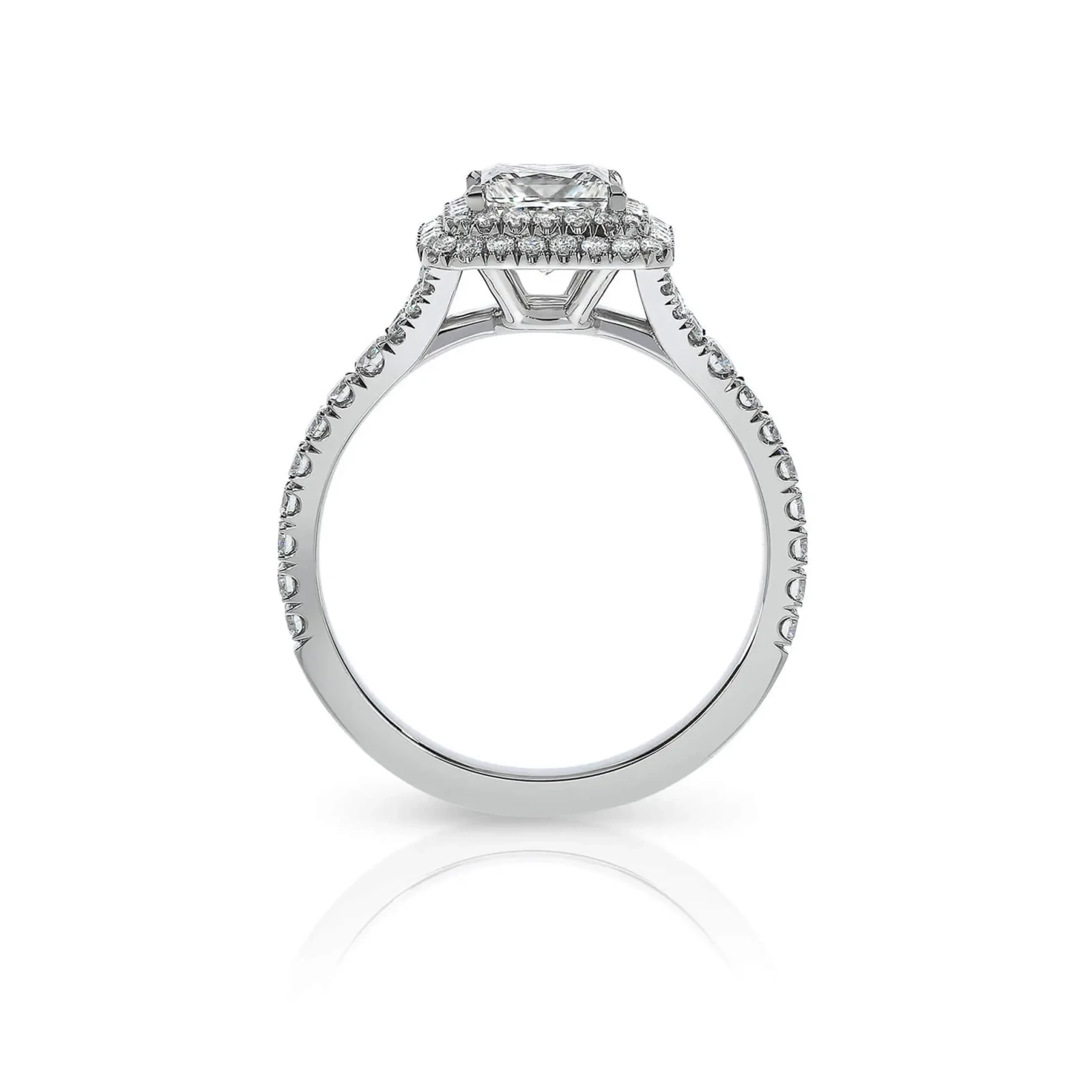 Scallop Set Princess Cut Diamond Double Halo Engagement Ring