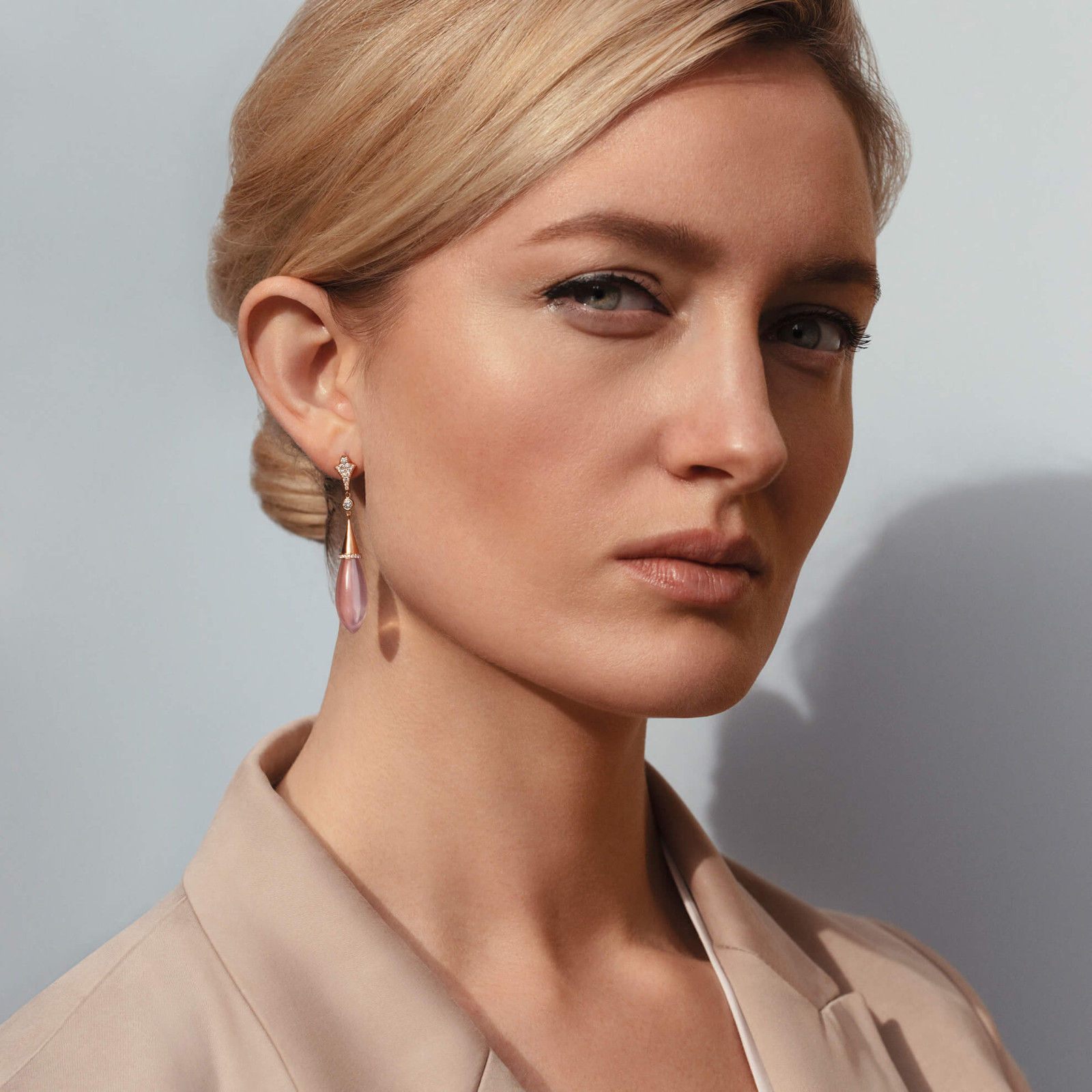 Rose Quartz Diamond Drop Earrings