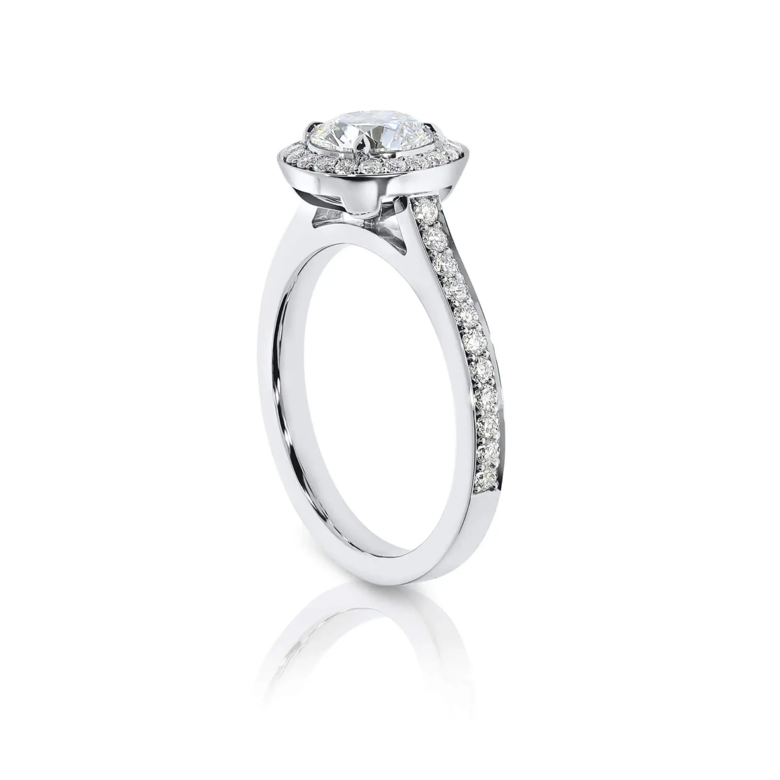 Pavé Set Round Diamond Halo Engagement Ring