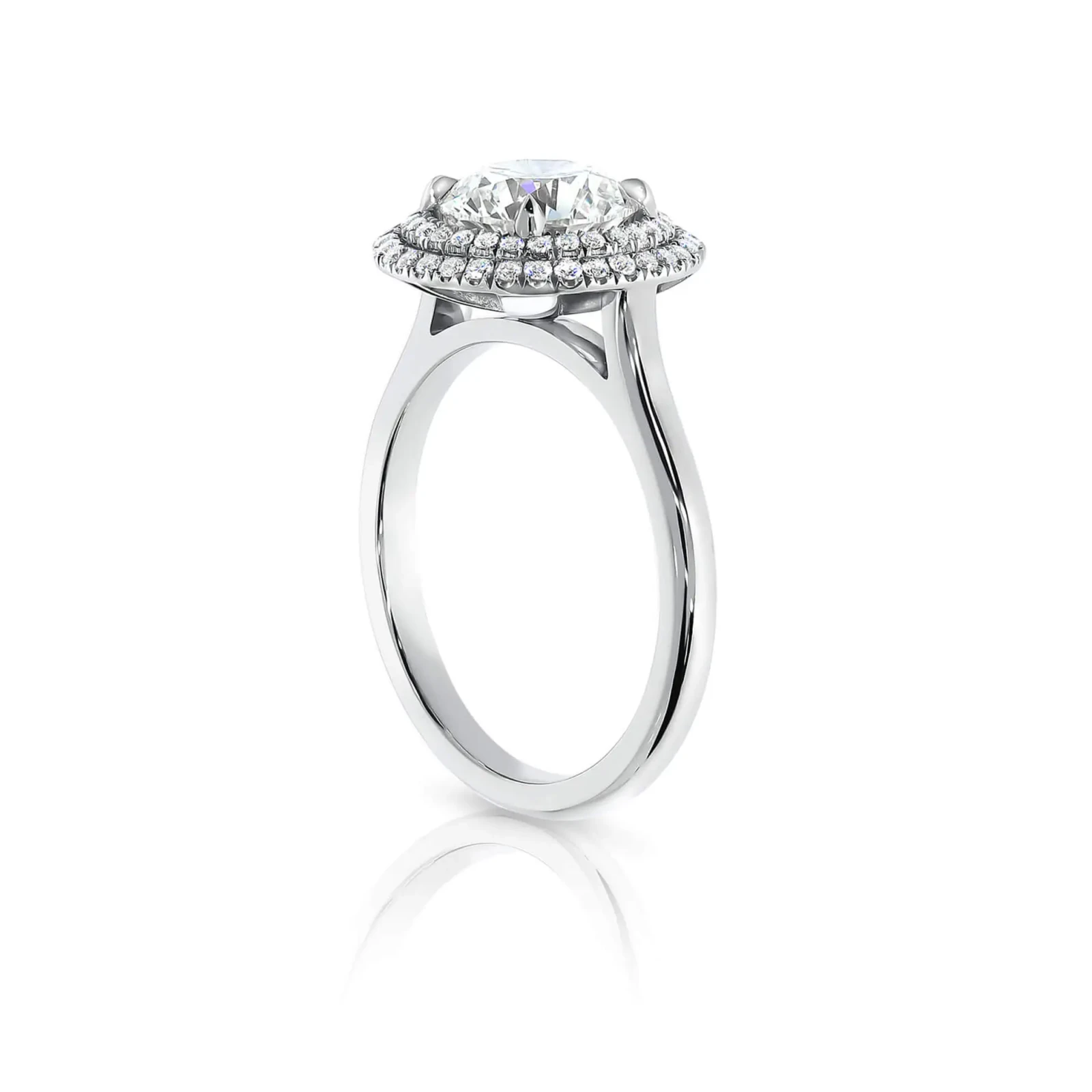 Scallop Set Round Diamond Double Halo Engagement Ring