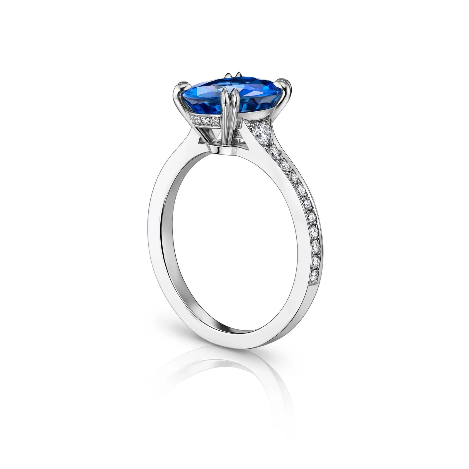 Oval Sapphire Engagement Ring with Diamond Set Shoulders and Bezel