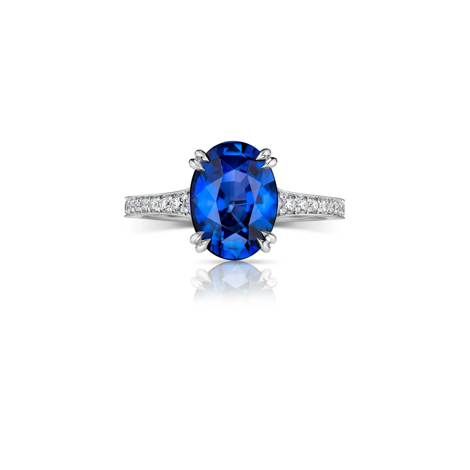 Oval Sapphire Engagement Ring with Diamond Set Shoulders and Bezel