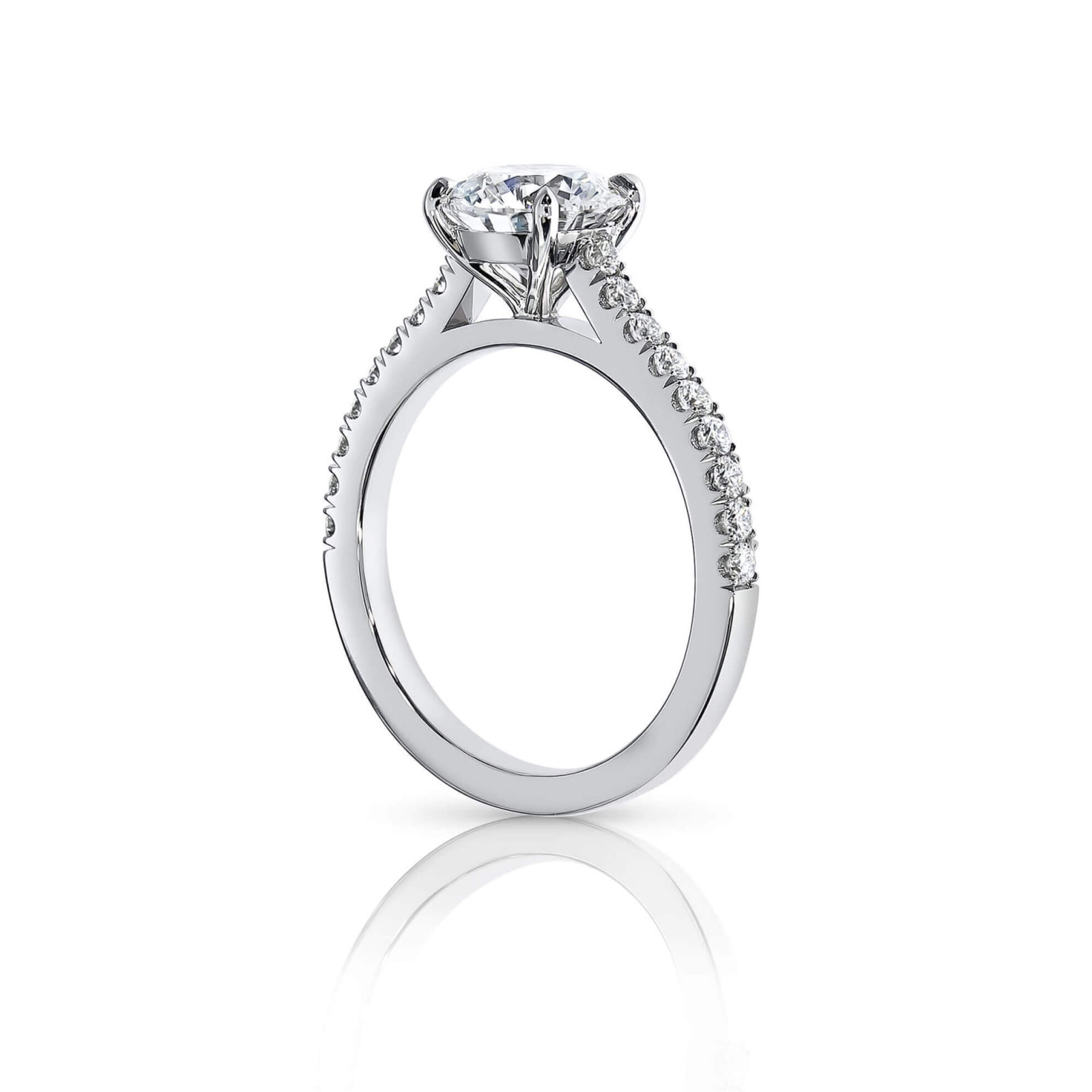 Round Diamond Engagement Ring with Scallop Set Diamond Band