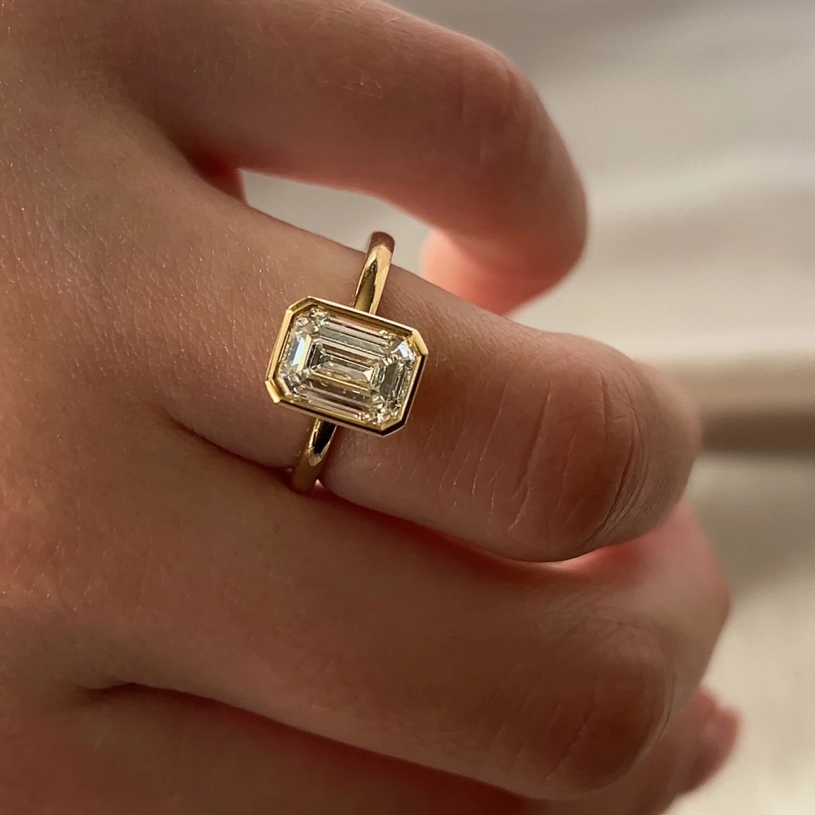 Emerald Cut Diamond Bezel Set Solitaire Engagement Ring