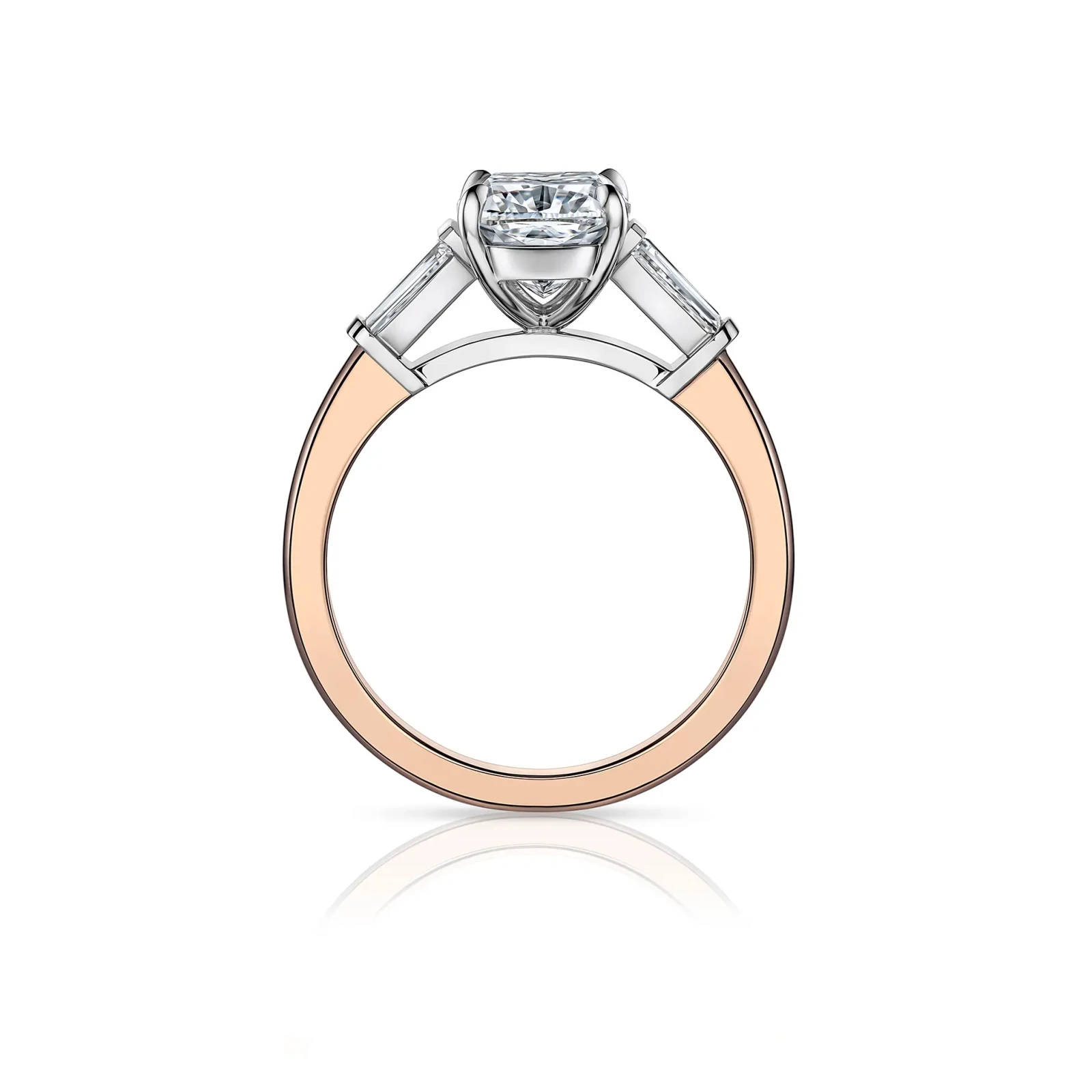 Cushion Cut Diamond Engagement Ring with Tapered Diamond Side Stones