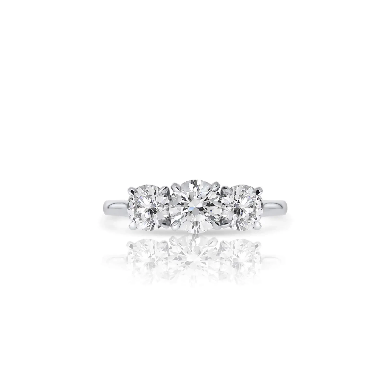 Three Stone Round Diamond Engagement Ring with Round Diamond Side Stones
