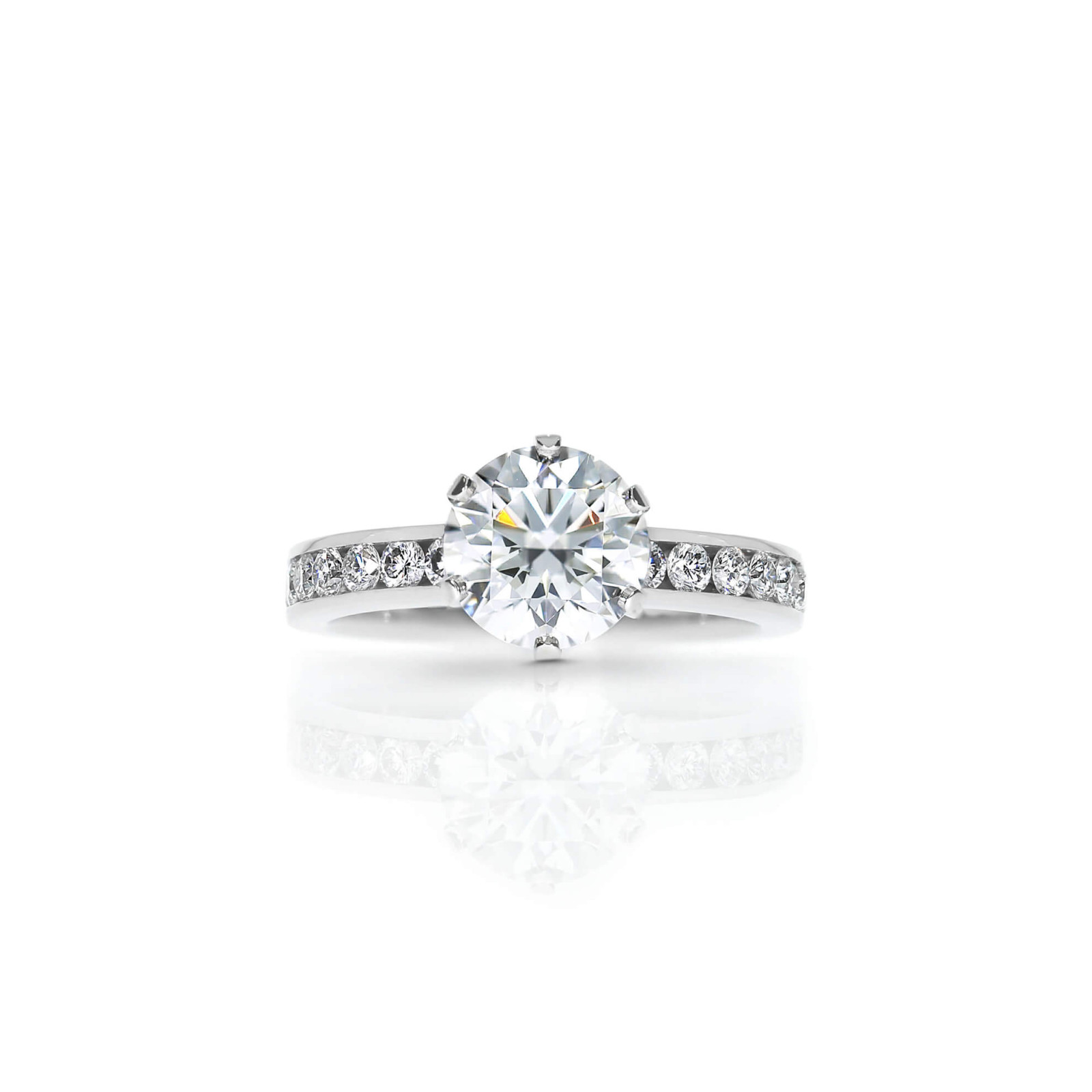 Six Claw Round Diamond Engagement Ring with Channel Set Diamond Band