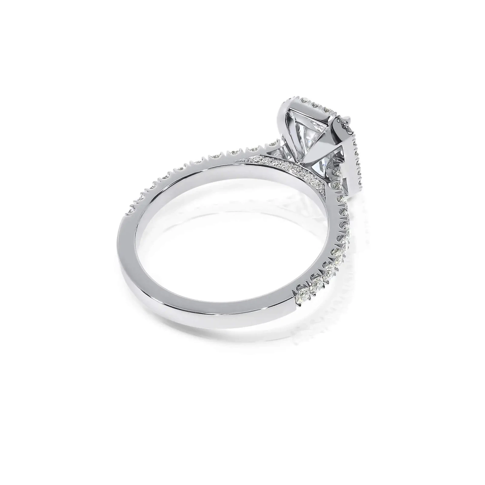 Scallop Set Emerald Cut Diamond Halo Engagement Ring