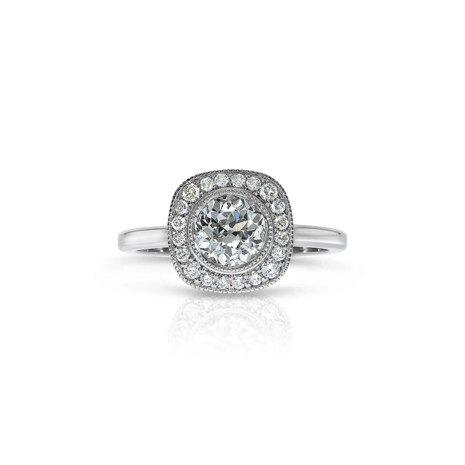 Pavé Set Milgrain Round Diamond Halo Engagement Ring