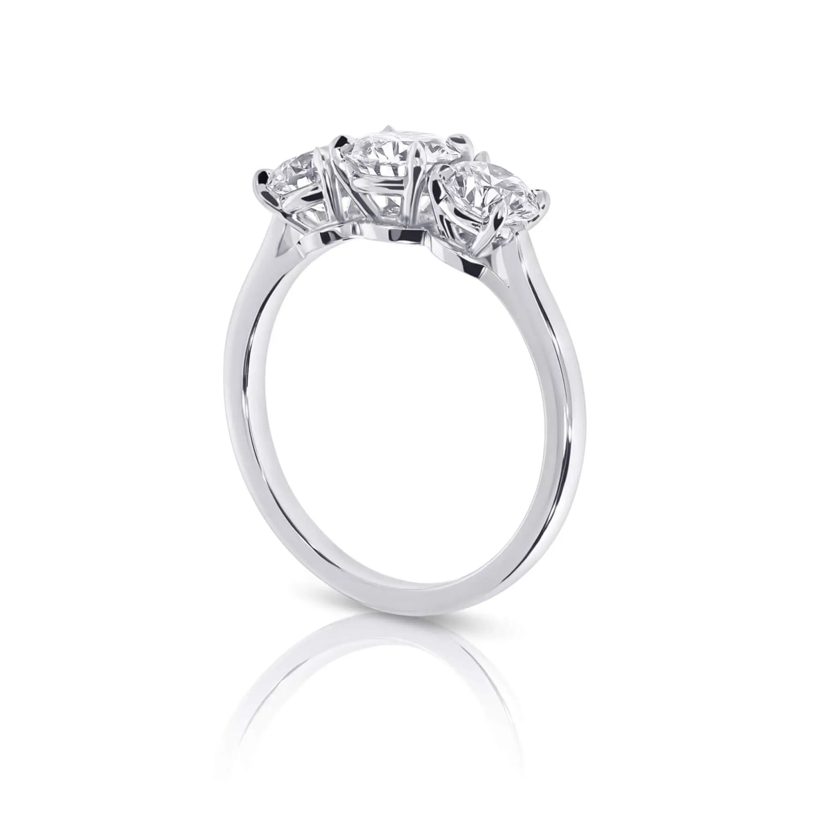 Three Stone Round Diamond Engagement Ring with Round Diamond Side Stones