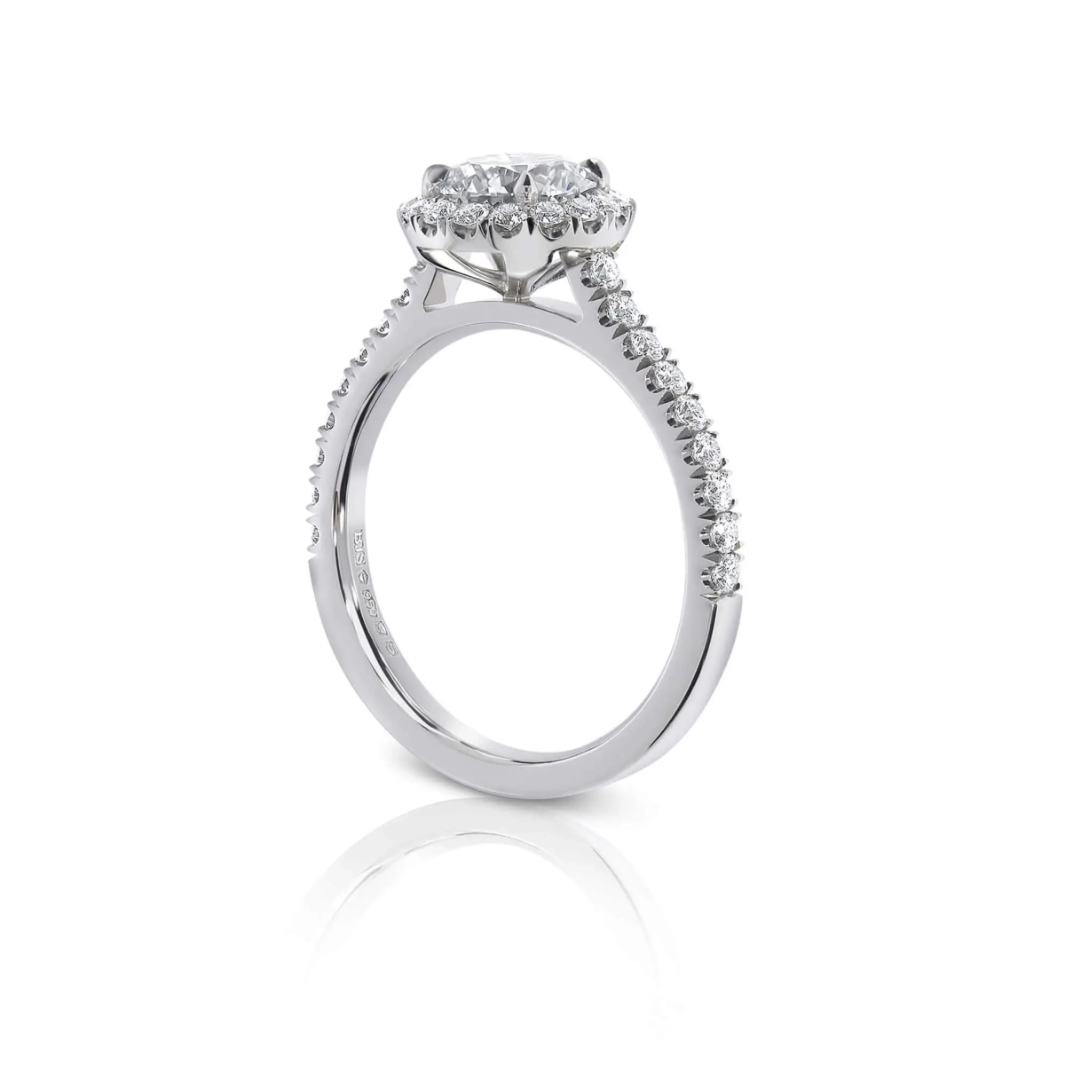 Scallop Set Round Diamond Halo Engagement Ring