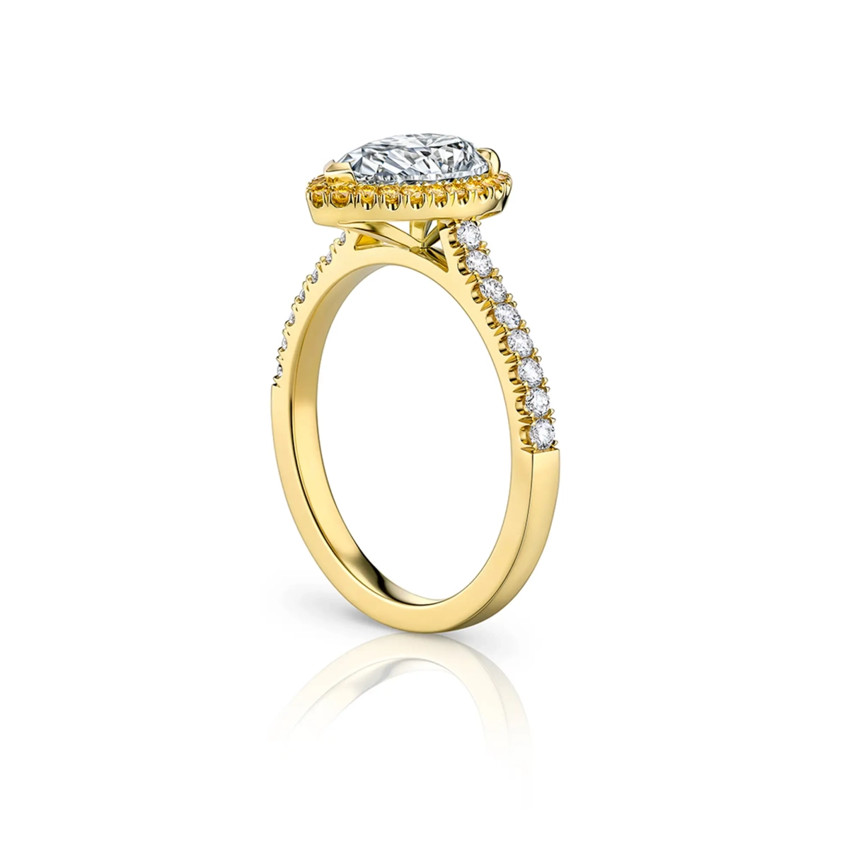 Pear Shape White Diamond and Yellow Diamond Halo Engagement Ring