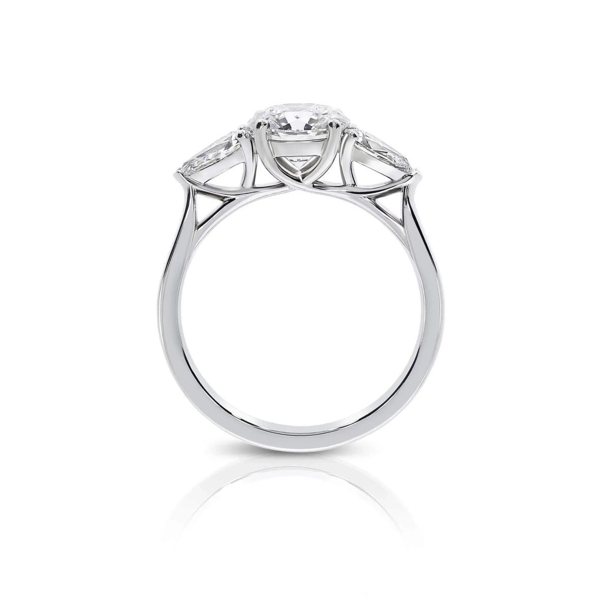 Three Stone Round Diamond Engagement Ring with Pear Shaped Side Stones