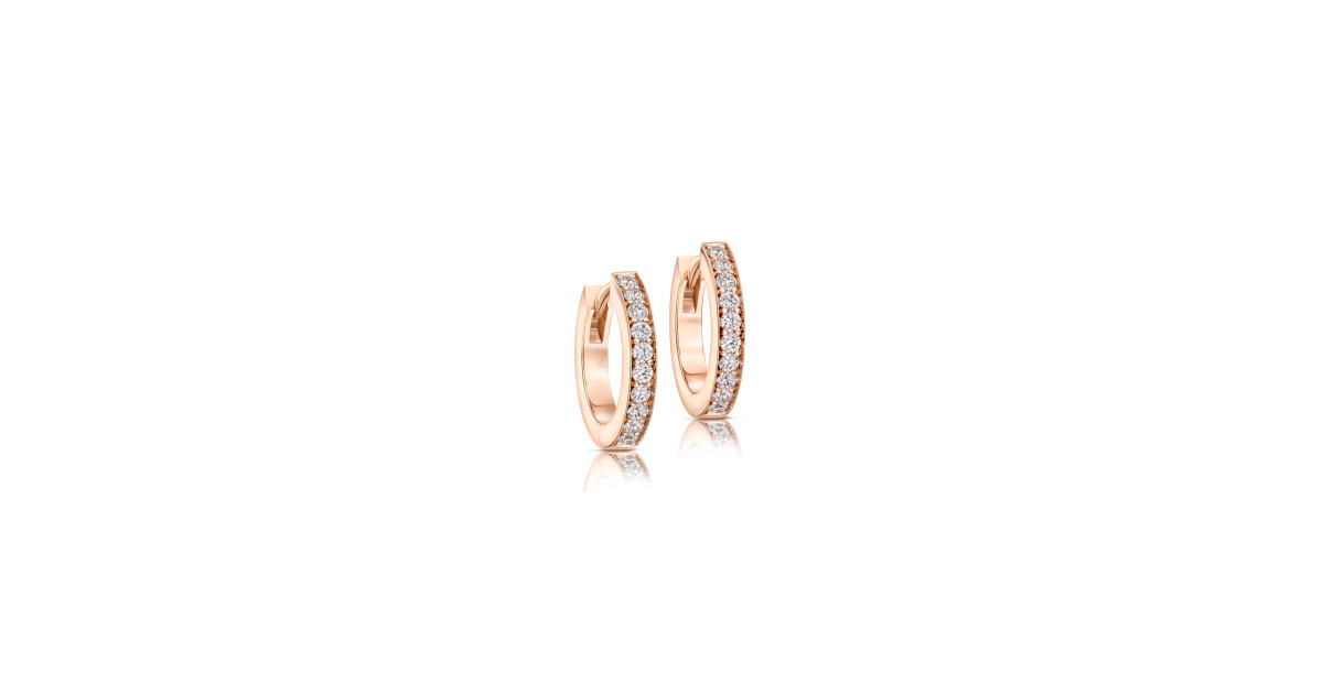 Rose Gold Huggie Hoops 10.5mm Pave Set Diamonds Budrevich